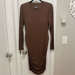SheBird Dress Ruched Ribbed Built In Bra‎ Performance Fitted Stretch 6 brown